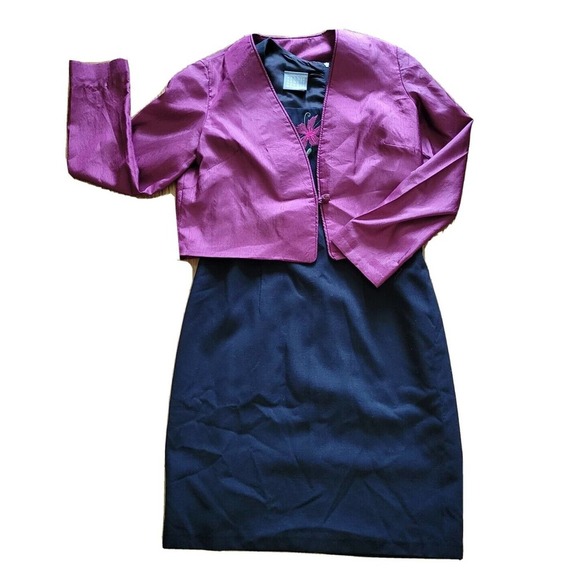 Rabbit Rabbit Rabbit Dress Women 6 Black Linen Purple Embroidery Matching Jacket - Picture 1 of 9